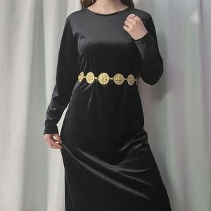 Y2k Soft Black Velvet Longsleeve Crewneck Maxi Dress, l/xl
